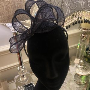 Navy Ribbon Fascinator with Bead Detail