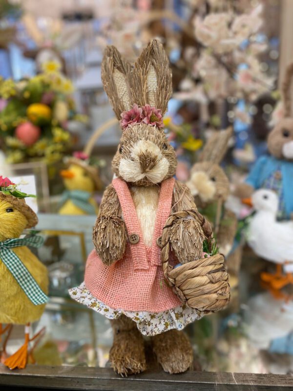 Ms Rabbit with Pink Flower and Egg Basket 36cm