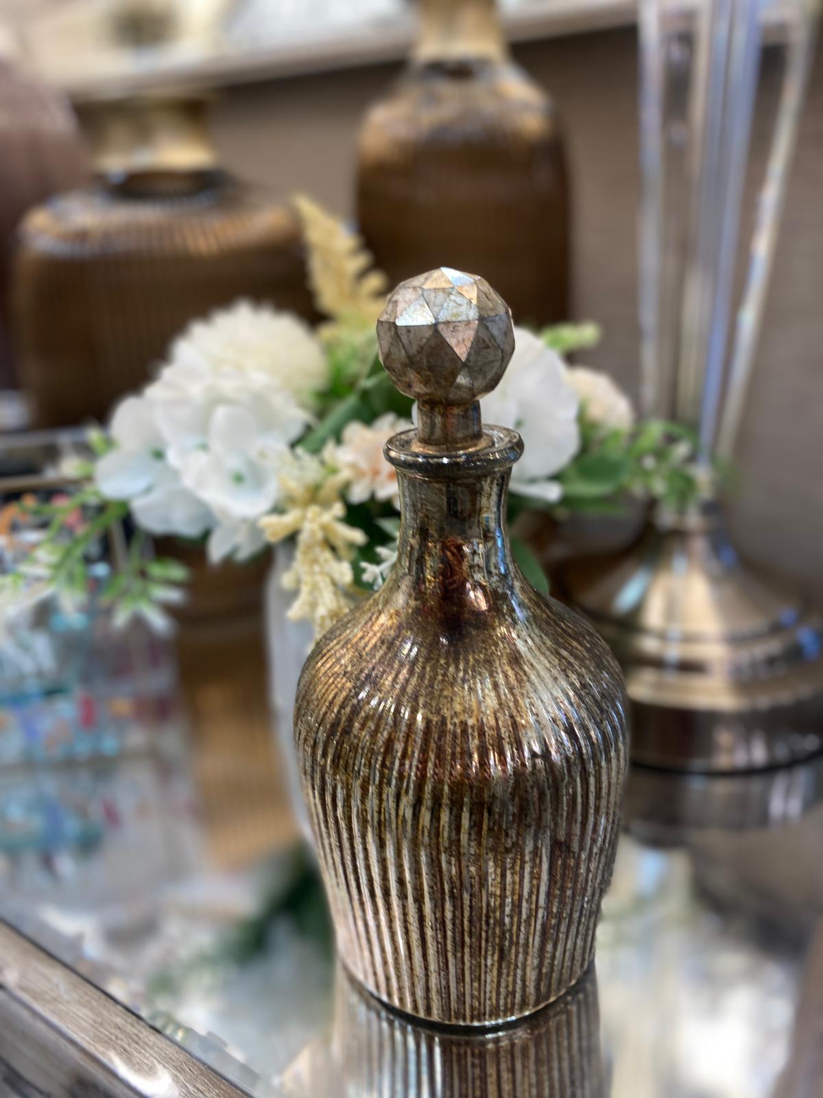 Decorative Bottle Glass & Vintage Gold Small