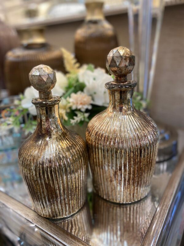Decorative Bottle Glass & Vintage Gold Large - Image 2