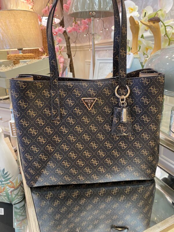 GUESS Meridian Girlfriend Tote Brown Logo