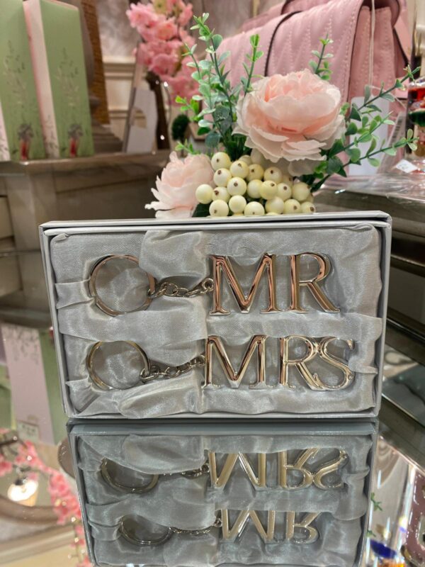 Amore Set Of 2 Silverplated Keyrings 'MR & MRS'