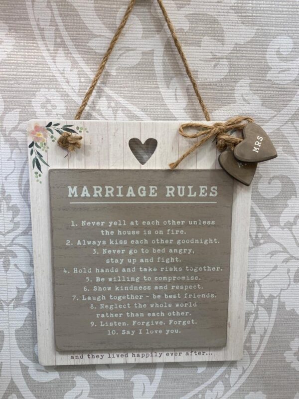 Love Story Plaque "Marriage Rules"
