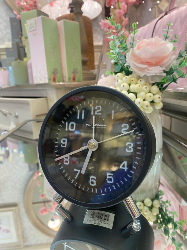 Widdop Round Alarm Clock Sweep Movement With Silver Hands & Feet - Black