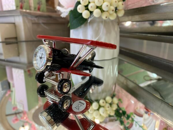 Miniature Clock Biplane Red & Black - Image 2