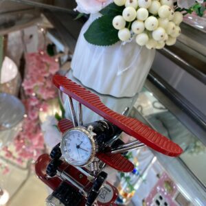 Miniature Clock Biplane Red & Black