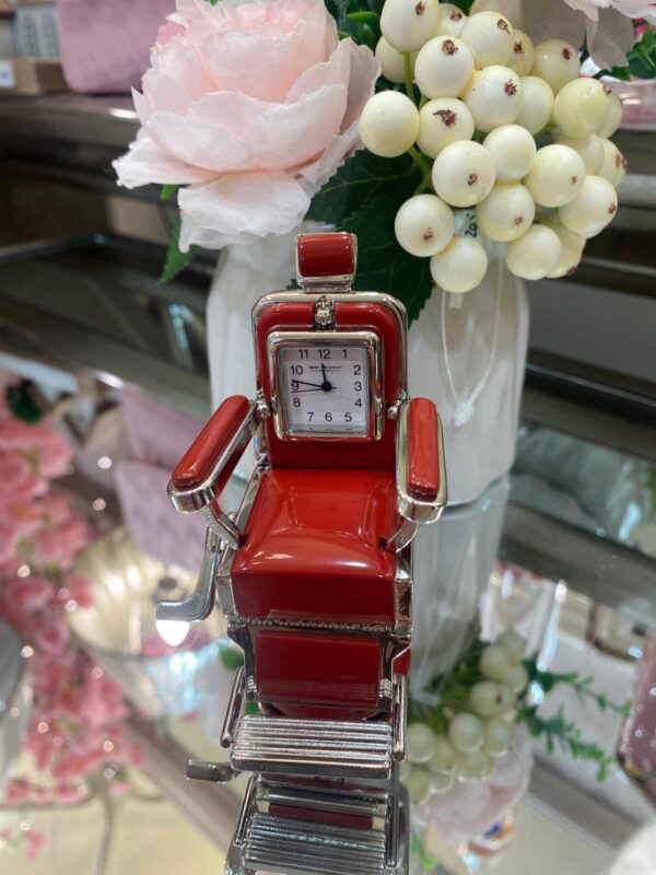 Miniature Clock Barber's Chair Red