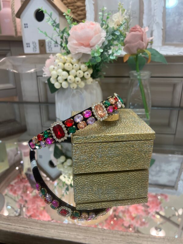 Black Headband with Multi Coloured Crystals
