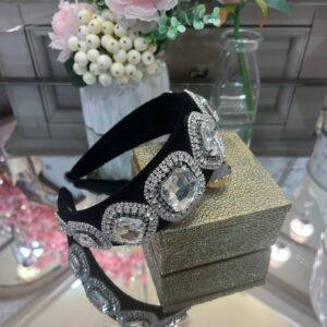 Black Headband with White Crystals