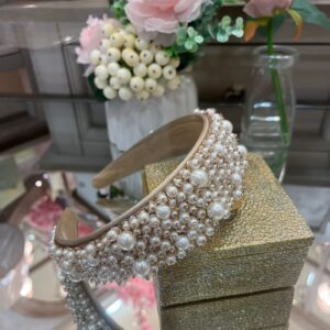 Beige Headband with Studed Pearls