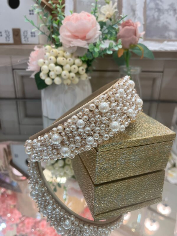 Beige Headband with Studed Pearls - Image 2