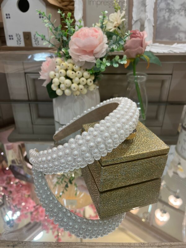 White Headband with White Pearls