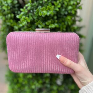 Metallic Weave Clutch Bag Pink/Gold