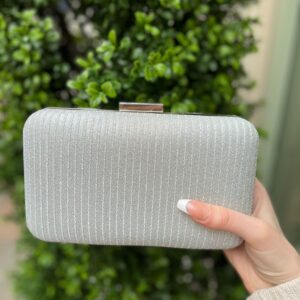 Metallic Weave Clutch Bag Silver