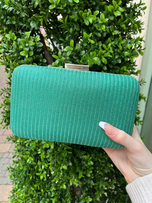 Metallic Weave Clutch Bag Green/Silver - Image 2