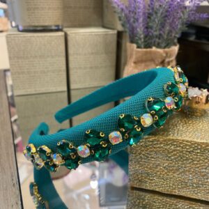 Turquoise Headband with Green and White Crystals