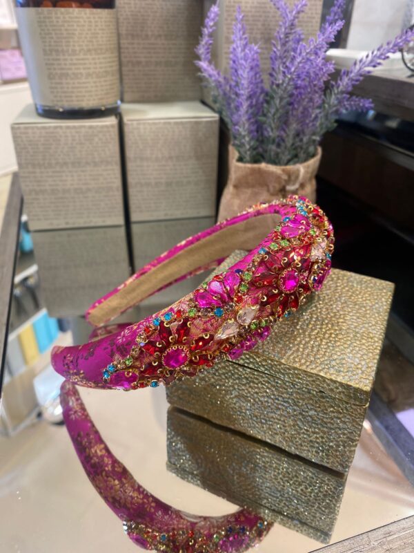 Pink Headband with Multi Coloured Crystals