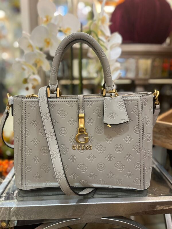 GUESS James Logo Girlfriend Satchel Taupe Logo