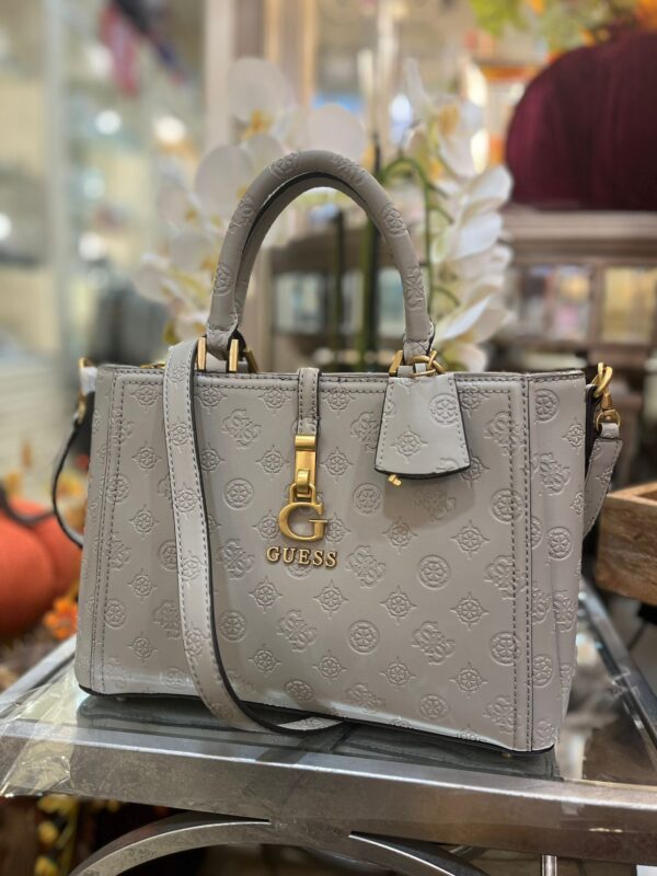 GUESS James Logo Girlfriend Satchel Taupe Logo - Image 2