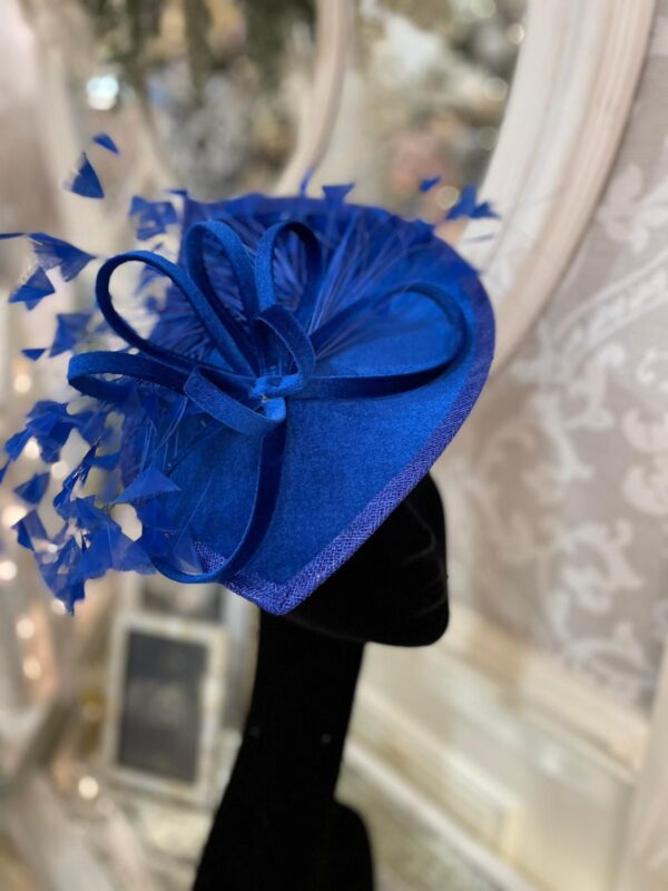Sapphire Fascinator Ribbon Knot with Feather Flowers