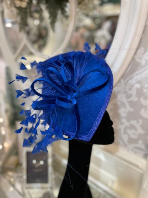 Sapphire Fascinator Ribbon Knot with Feather Flowers - Image 2
