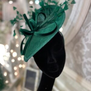 Green Fascinator Ribbon Knot with Feather Flowers