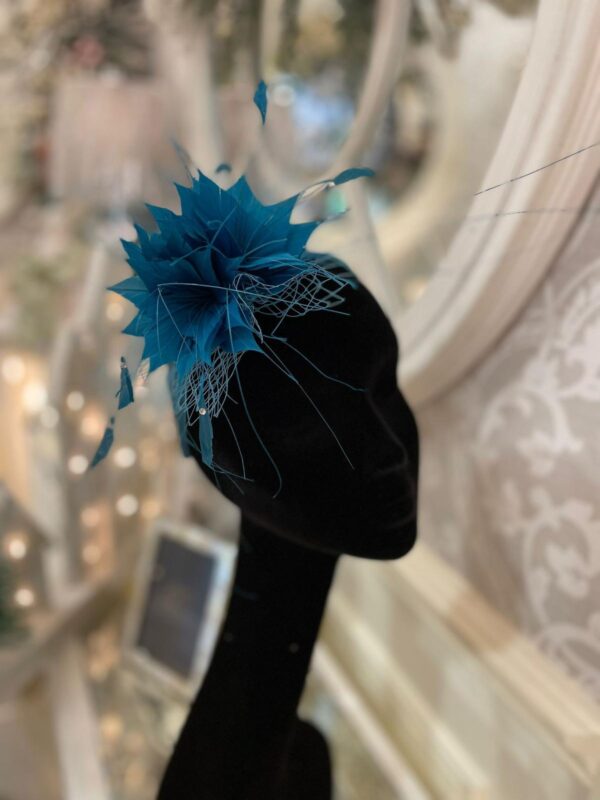 Peacock Fascinator with Feather Flowers
