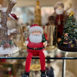 Fat Santa Sitters with Fur Hat Trim & Tree 17 cm