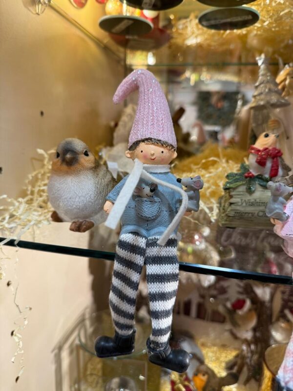 Boy in Striped Stockings Shelf Sitter Grey