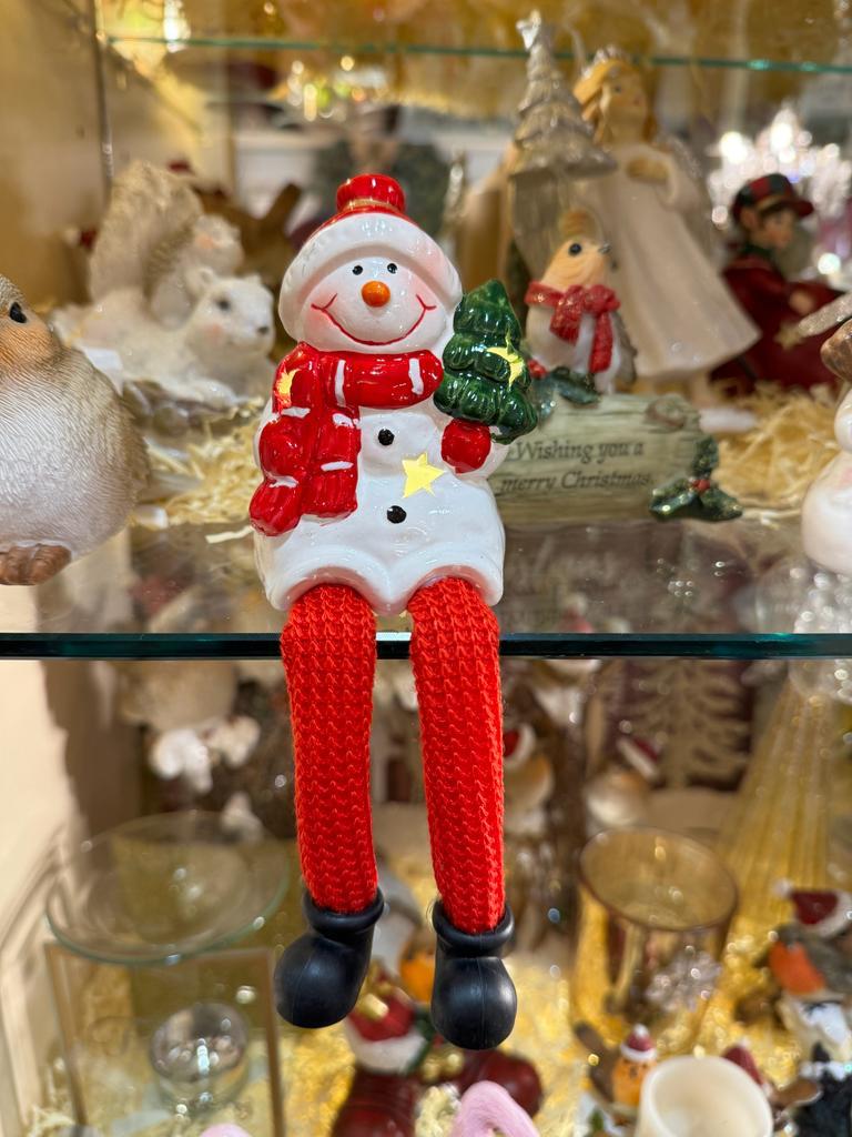 Snowman with Red Hat Shelf Sitter with LED White/Red