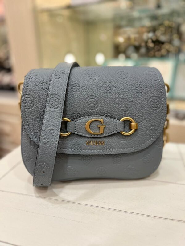 GUESS Izzy Peony Tri-Compartment Flap Bag Light Denim