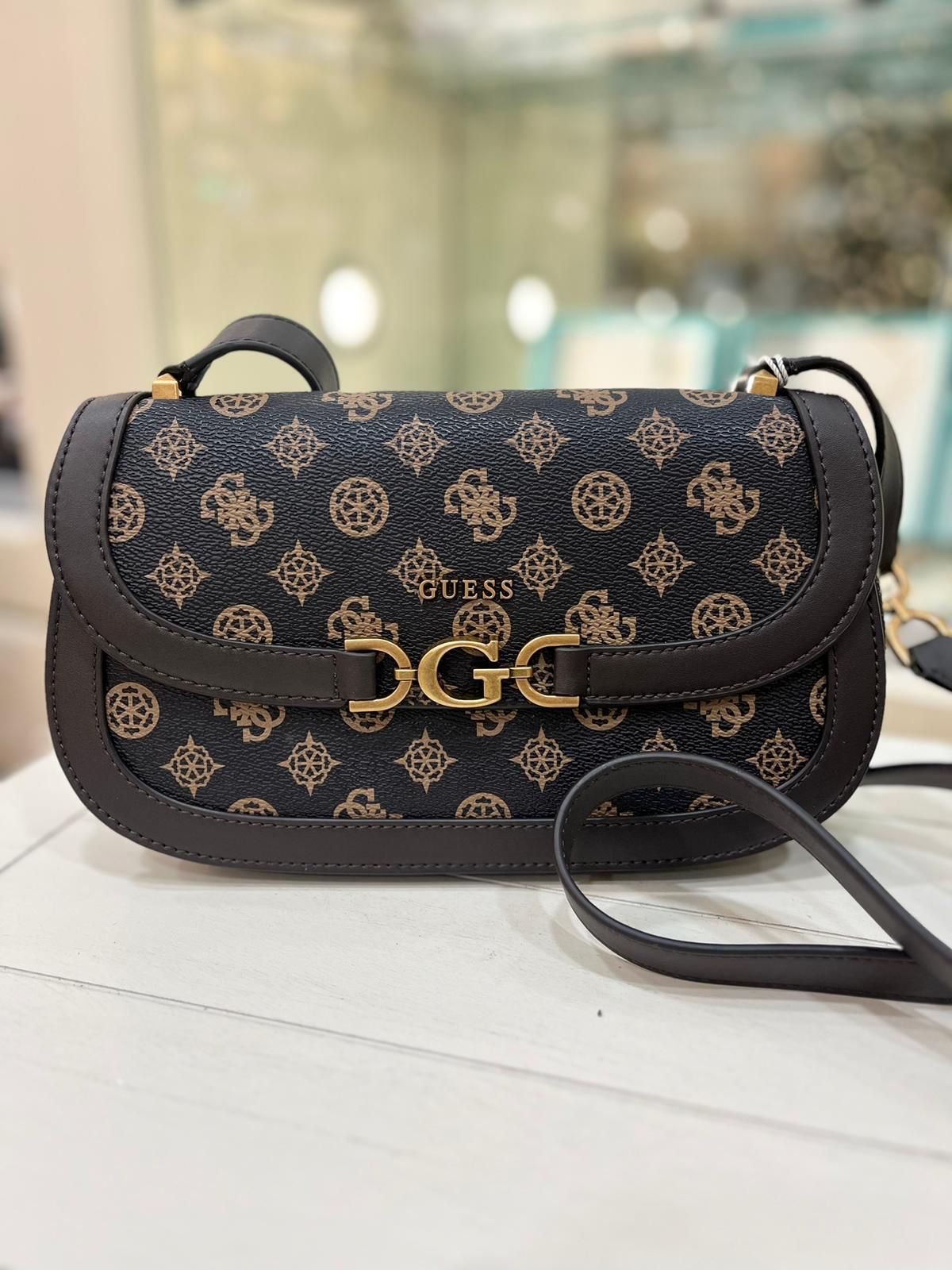 GUESS Dagan 4G Logo Crossbody Bag Mocha - Allure Online Shop