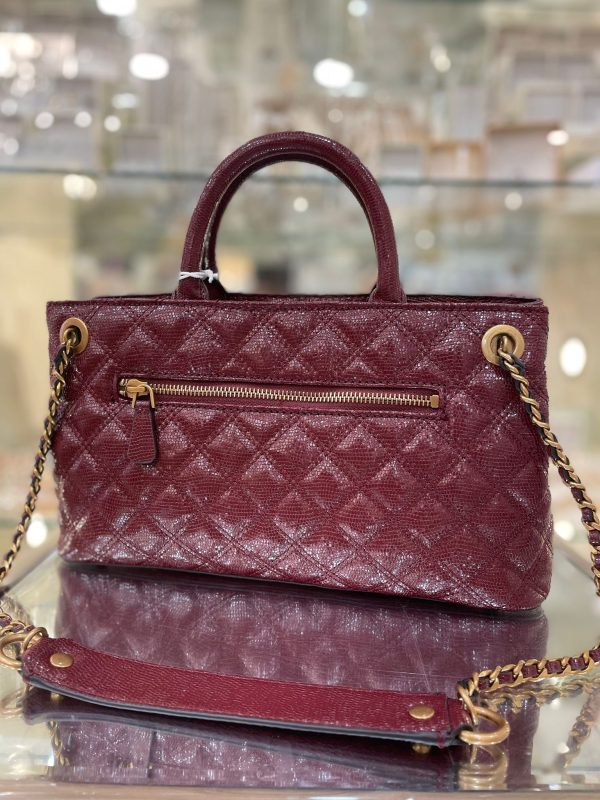 GUESS Giully Quilted Snakeskin Satchel Bag Burgundy - Image 3