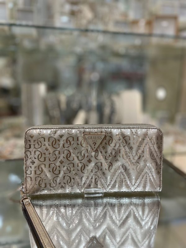GUESS Adelard Laminated 4G Logo Patent Maxi Wallet Gold