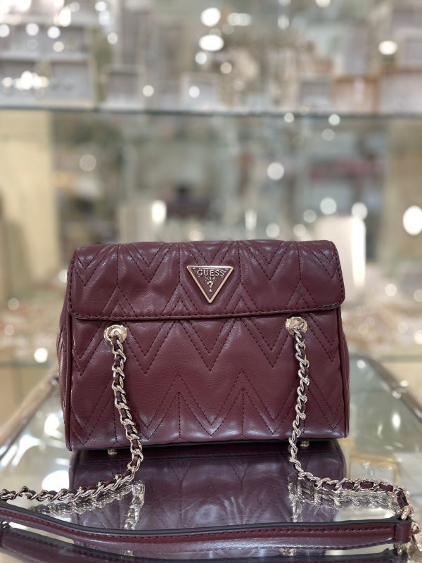 GUESS Eda Chevron Stitch Shoulder Bag Burgundy