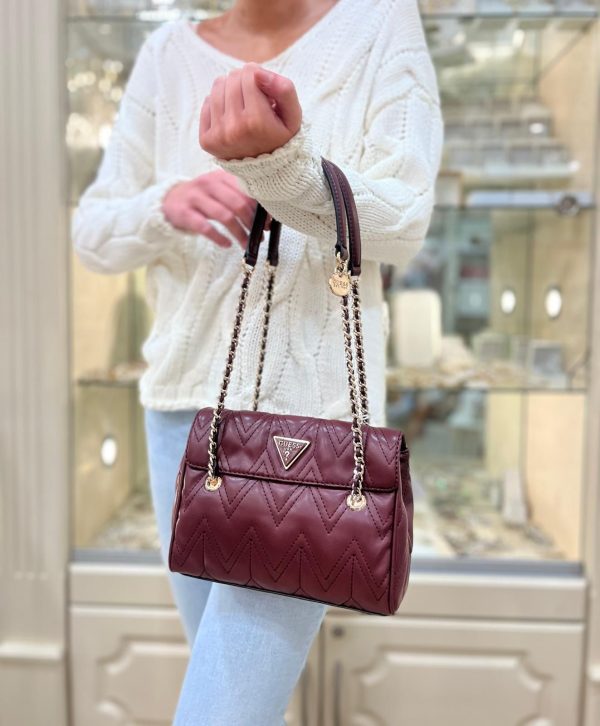 GUESS Eda Chevron Stitch Shoulder Bag Burgundy - Image 3