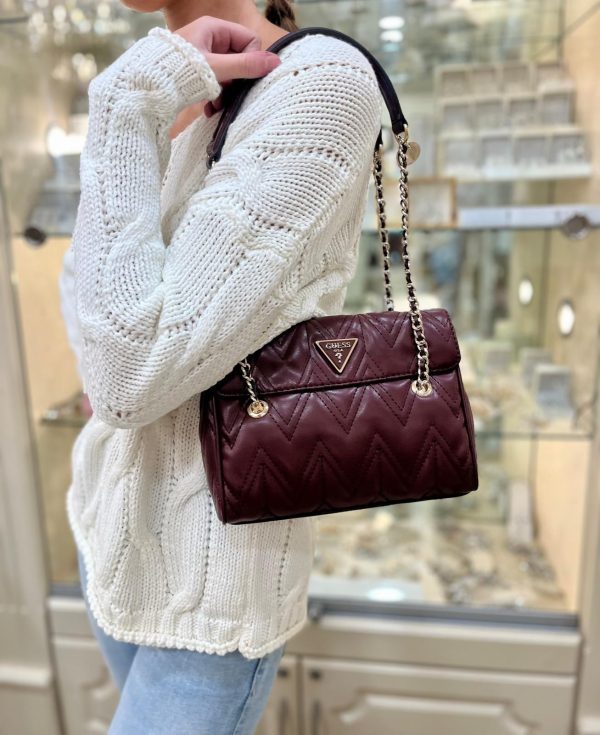 GUESS Eda Chevron Stitch Shoulder Bag Burgundy - Image 4