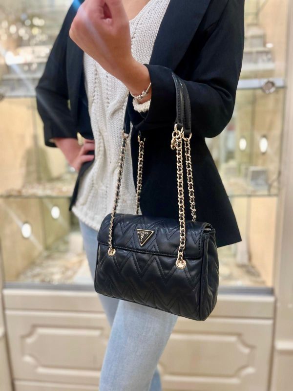 GUESS Eda Chevron Stitch Shoulder Bag Black - Image 2