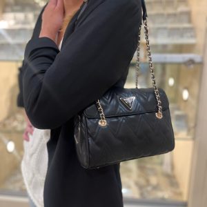GUESS Eda Chevron Stitch Shoulder Bag Black