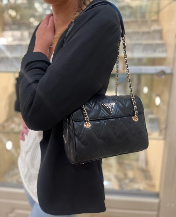 GUESS Eda Chevron Stitch Shoulder Bag Black