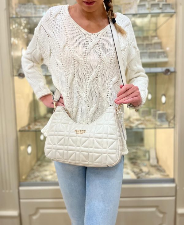 GUESS Assia Quilted Shoulder Bag Cream - Image 2