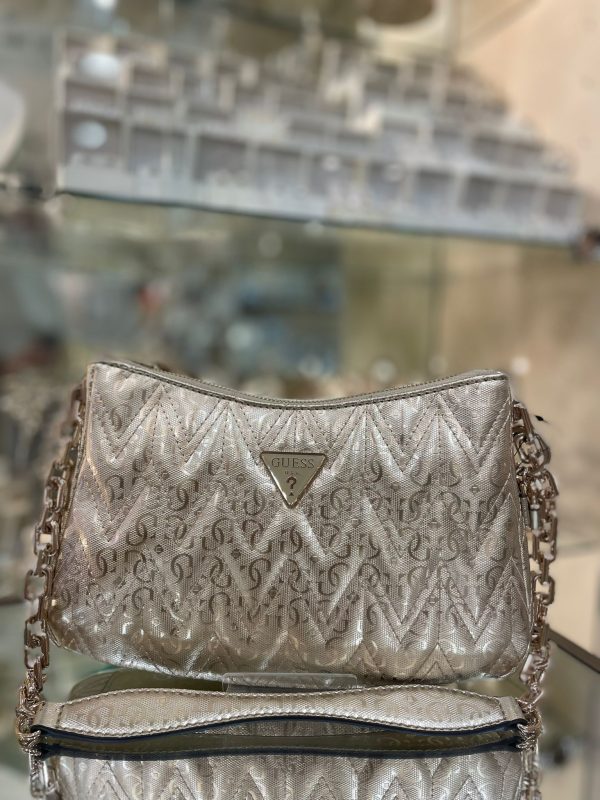 GUESS Adelard 4G Logo Patent Shoulder Bag Gold