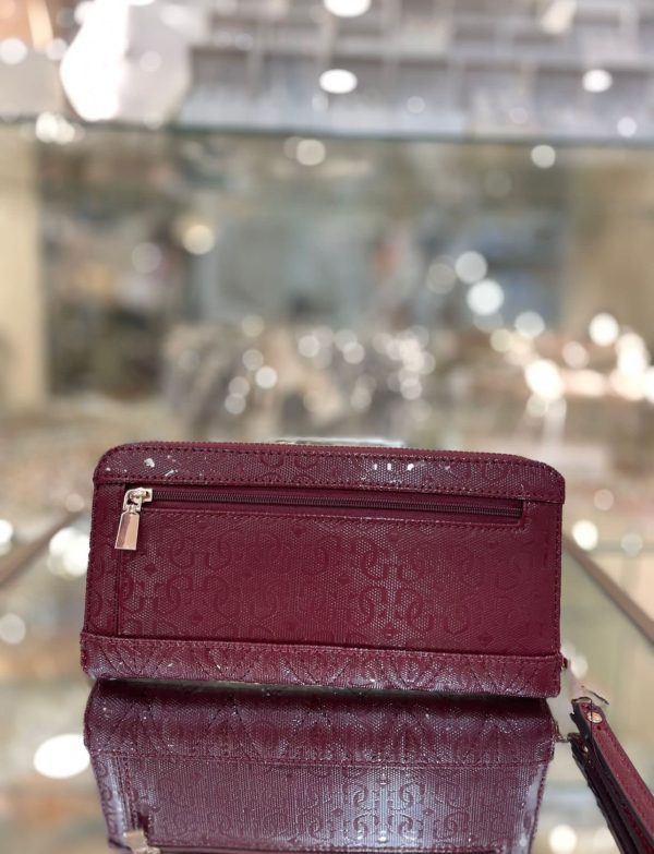 GUESS Adelard Laminated 4G Logo Patent Maxi Wallet Burgundy - Image 2
