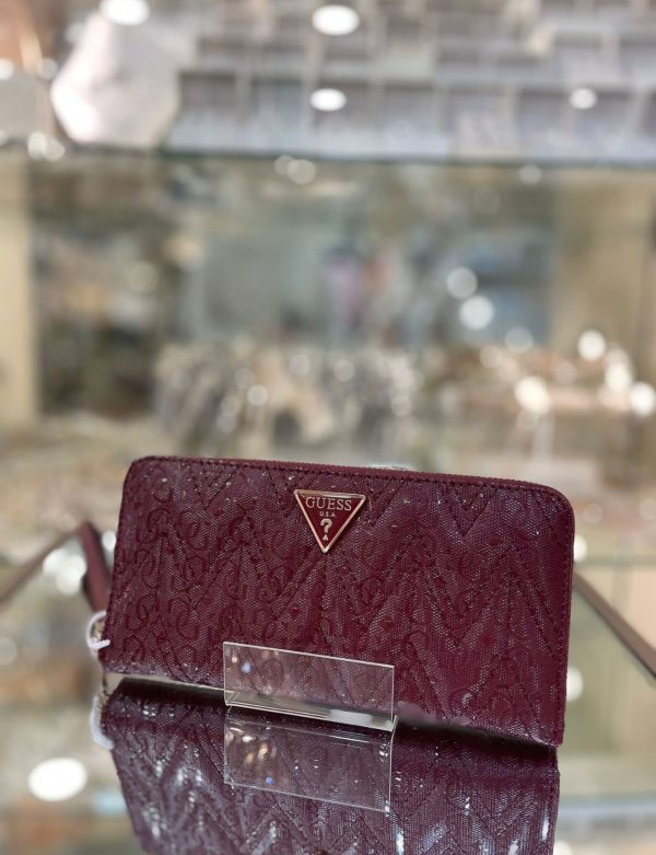 GUESS Adelard Laminated 4G Logo Patent Maxi Wallet Burgundy