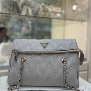 GUESS Eda Chevron Stitch Shoulder Bag Taupe