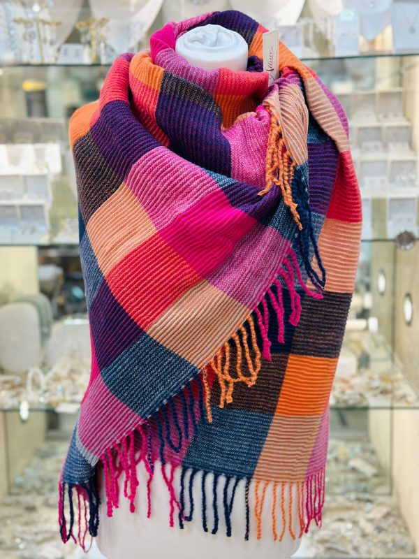 Warm-Coloured Scarf with Striped Squares - Image 4