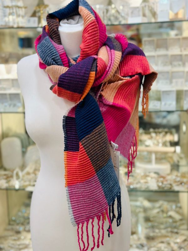 Warm-Coloured Scarf with Striped Squares - Image 2