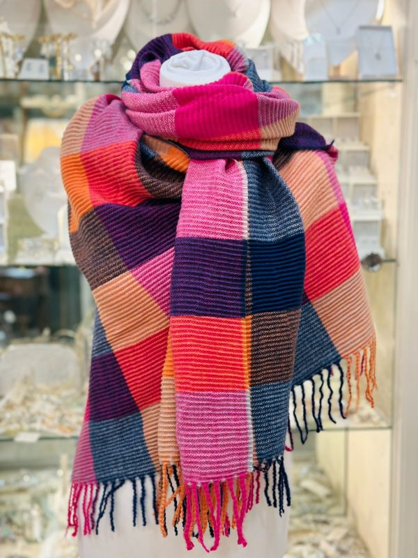 Warm-Coloured Scarf with Striped Squares - Image 3