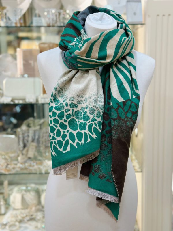 Scarf with Stripes and Cheetah Spots Green