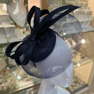 Navy Veil Fascinator with Ribbon Knot